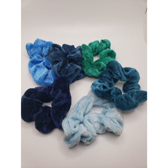 SHADES of blue and aqua velvet scrunchies velour hair ties 80s 90s - Picture 1 of 2
